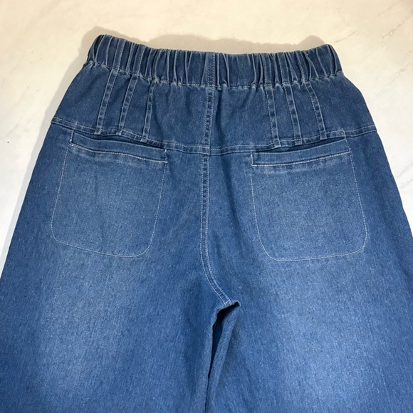Wide Leg Pleated Waist Button Fly Waist Tie Jeans Boho Hippie Festival Y2K - Picture 5 of 6